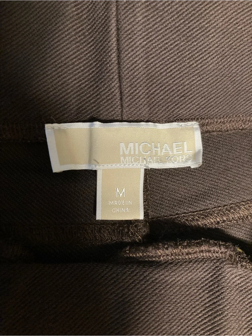 Michael Kors Chocolate Brown Slim Stretch Pants with Gold-Tone Accents